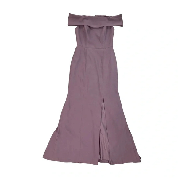 Dessy Collection Off the Shoulder Trumpet Bridesmaid Dress French Truffle Size 4 - Picture 3 of 6